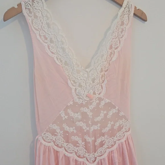 Vintage Soft Pink Lace Trim Maxi Slip Dress - Picture 3 of 10